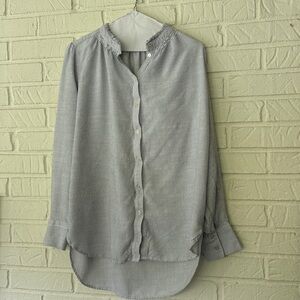 LOFT Black and White Striped Blouse